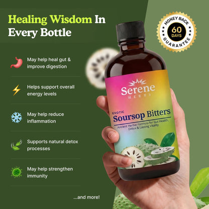 Serene Herbs Soursop Bitters Liquid with Soursop Leaves for Gut Cleanse, Detox & Immune Boost