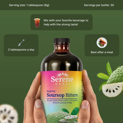 Serene Herbs Soursop Bitters Liquid with Soursop Leaves for Gut Cleanse, Detox & Immune Boost