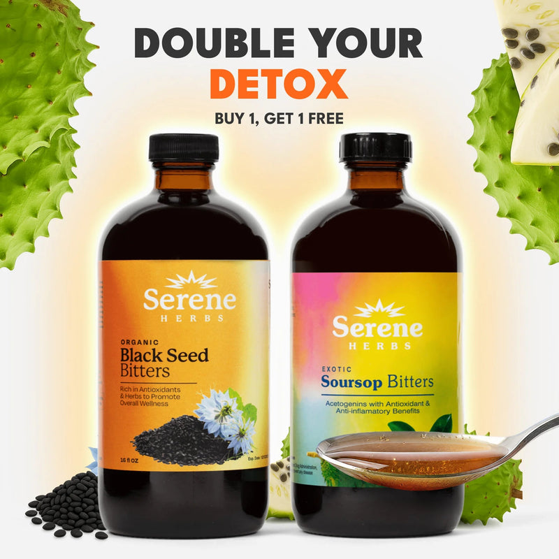 Serene Herbs Soursop Bitters Liquid & Black Seed Bundle – Organic Herbal Guanabana for Digestive Support